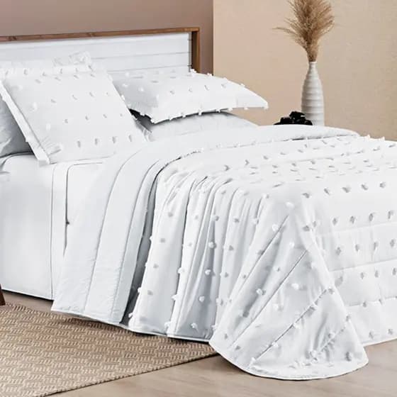 Cobre Leito 3 Peças Percal 300 Fios Dupla Face Pompons em 3D Casal Queen King Poppy