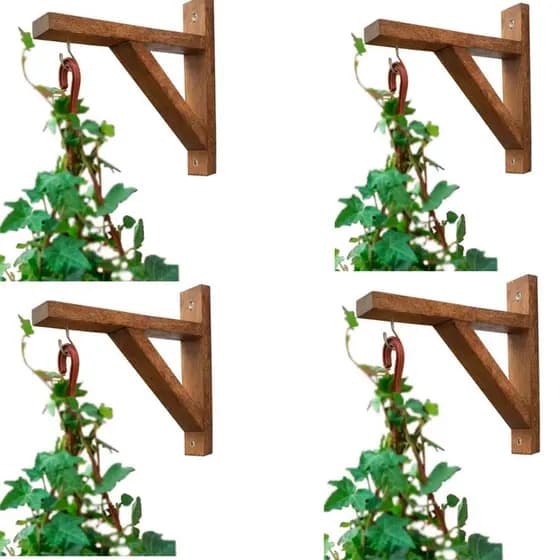 Kit 4 Mão Francesa Madeira cedro Suporte Pendurar Vaso Plantas Flores Com Gancho Buchas e Parafusos
