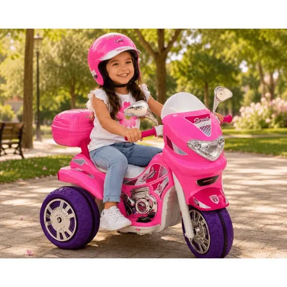 Moto Eletrica Infantil Biemme Sprint Turbo 12V Capacete Pink