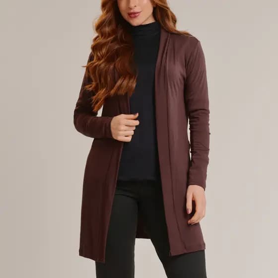 Cardigan Feminino Viscolycra Cardigã Comprido Casaquinho Leve Meia Estação Kimono Manga Comprida