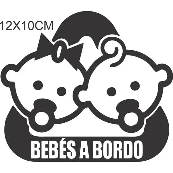 Adesivo De Carro Bebê A Bordo Gêmeos Com 2 Peças + Brinde, 12X10 Três cores disponiveis, branco, preto e vermelho
