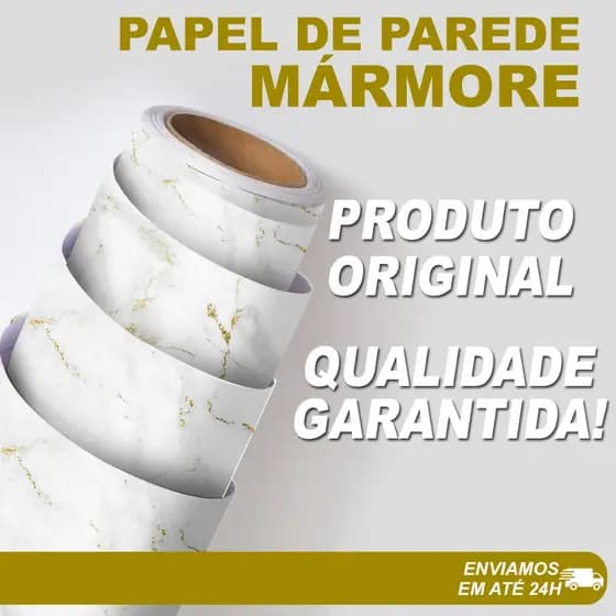 Papel de Parede Marmorizado Branco e Dourado para Sala Quarto Fácil De Aplicar Autocolante Lavável Realista