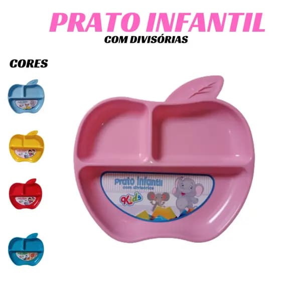 Prato infantil reforçado modelo maça com Divisórias.