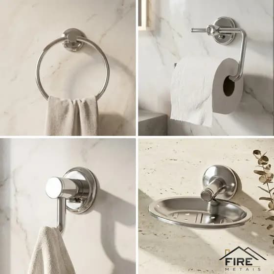 Kit para Banheiro 4 Peças Aluminio Porta Papel Higienico Saboneteira Porta Toalha de Rosto Cabide 1 Gancho