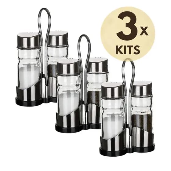 Porta Tempero Com Suporte Especiarias Inox Com 6 Peças Para Cozinha Pote de Vidro Para Temperos
