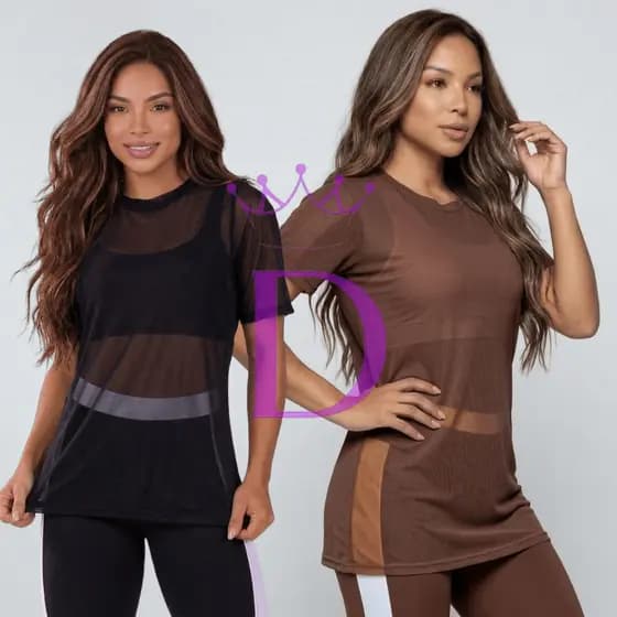 KIT 2 Blusa Tule Transparente Fitness Feminina Longa com Manga camisa tule camisetão Academia Conforto Verão
