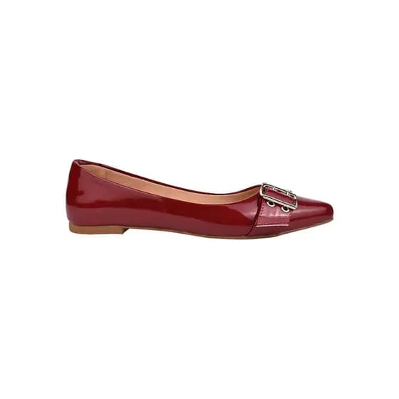 Sapatilha Feminina Bico Fino Verniz Salomé Slingback Com Fivela Confortável Casual Moda Tendência Trabalho