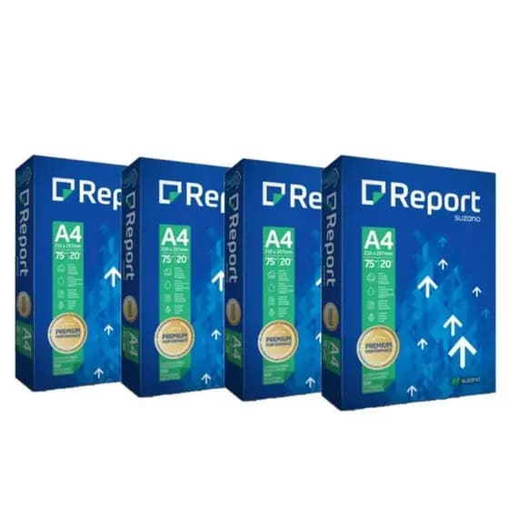 Papel Sulfite A4, 4x Resmas com 500 Fls, Suzano Report Premium P/Impressão, Excelente P/ Impressora