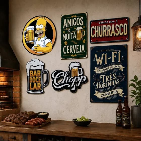 Conjunto de Quadros Área Gourmet Churrasqueira Acompanha Fita Dupla Face