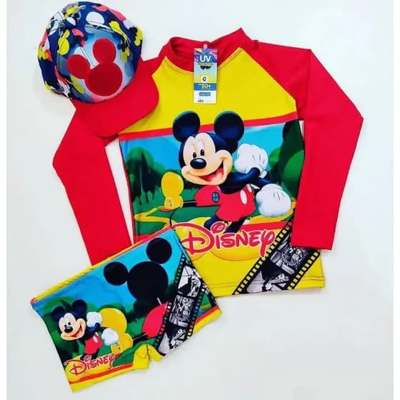 Kit Sunga Infantil + Blusa com Proteção Solar Bebê e Infantil UV50 + Boné Blusa Manga Longa Masculina Infantil
