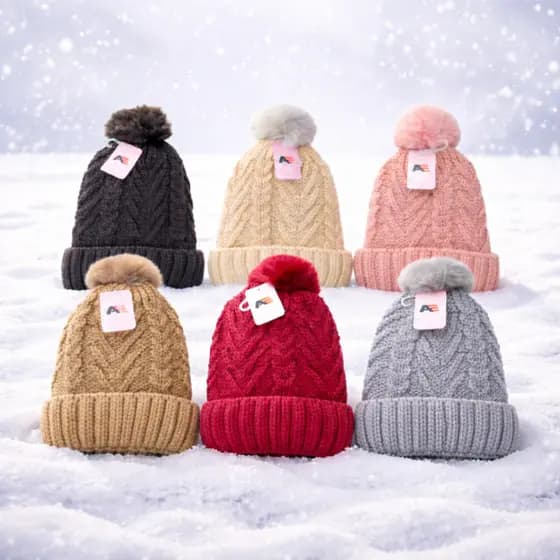 Touca Feminina De Lã Frio Grossa Gorro Inverno Forrada Com Pompom Adulto Trançada