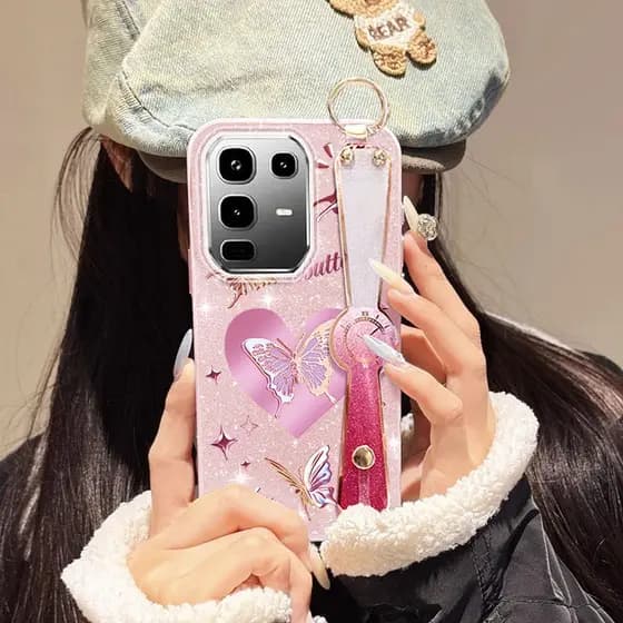 VRQR Para Infinix Note 50X 50S 50 Pro 4G Plus + 5G Love Butterfly Suporte De Alça De Pulso Brilhando Brilhantemente À Pr