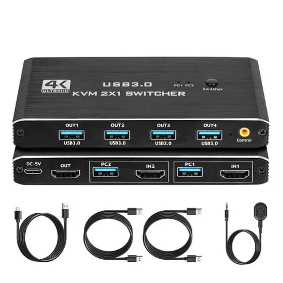 USB 3.0 KVM 4K @ 60Hz HDMI 2x1 Switch Box Para 2 Computadores Compartilhar Um Monitor E 4 Dispositivos Impressora De Mou