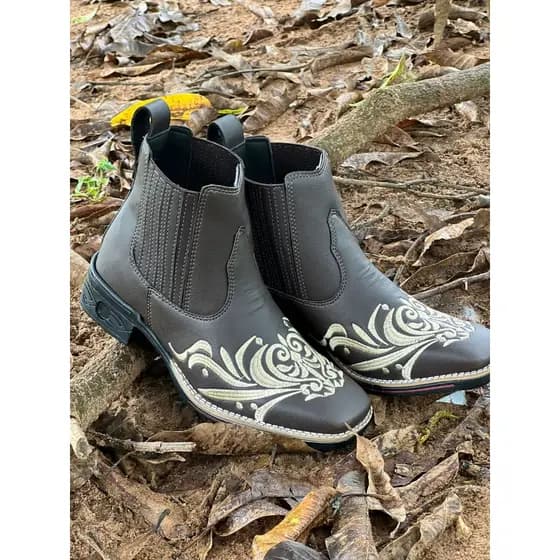 Botina Bota Country Texana Feminina Bordado Floral Roça Rodeio Cowboy Peão Envio Já