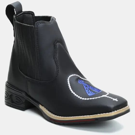 Botina Bota Country Texana Feminina Bico Quadrado Bordado Preta Azul Girl