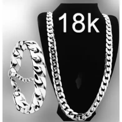Conjunto Corrente Colares e Pulseira Cordão 60 cm Aço Cirúrgico Inox 10 mm Masculino Prata Elo