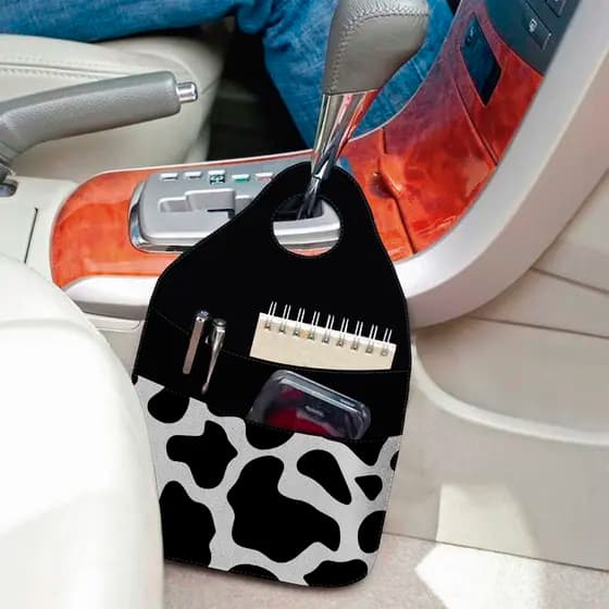 Lixeira para Carro Automático com Bolso Multifuncional Vaca Leiteira Manchas Preta