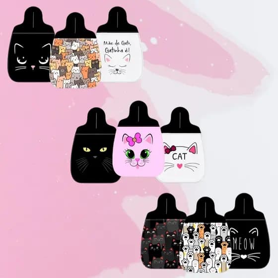 Lixeira para Carro Personalizado Neoprene 3mm Grosso Tema Gato Cat Preto