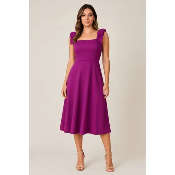 Vestido Midi com Laço Feminino Elegante Acinturado Moda Feminina
