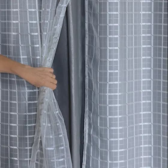 Cortina Blackout PVC Prata Com Voil Xadrez 2.80 m x 2.30 m - Kaore Enxovais & Decor