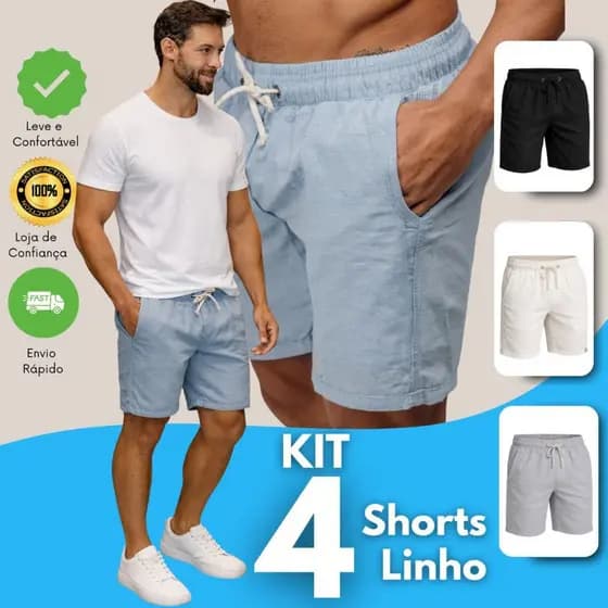 Kit 4 Shorts Linho Masculino Básico
