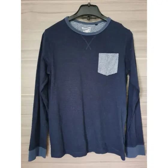 camisa de algodão, com manga longa, azul marinho, tamanho 12 anos.