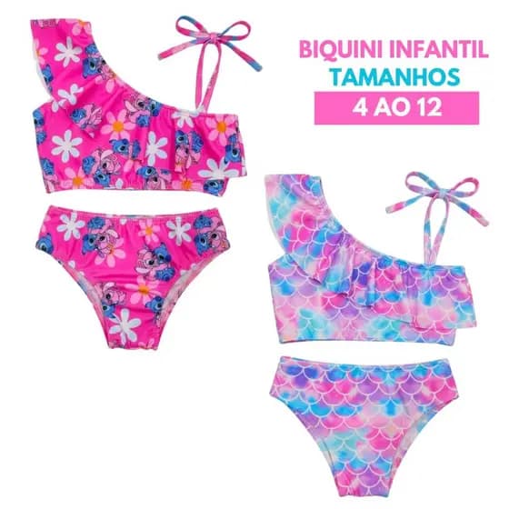 Biquíni Infantil Sereia Conjunto Moda Praia Menina Blogueirinha Manga Nula Luxo 4 ao 10