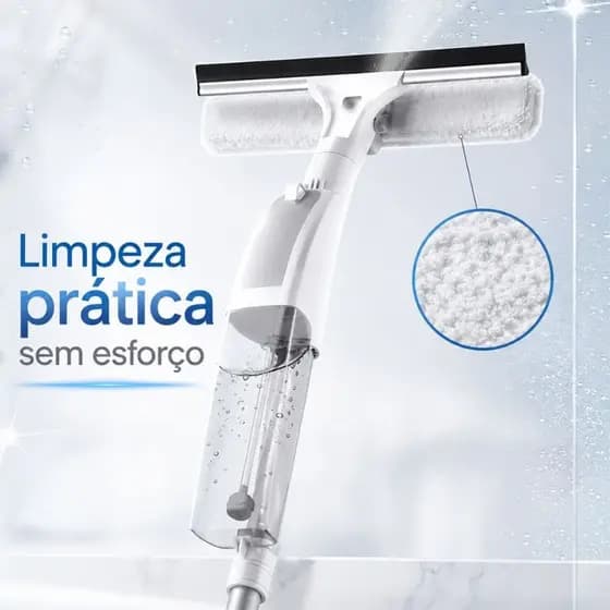 Rodo Spray Mop Limpa Vidros Janelas Mágico 2 em 1 Profissional 1 Refil Algodão Reutilizavél