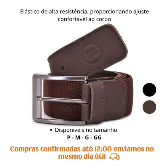 Cinto masculino elástico ajustável confortável ponteira em couro legitimo ajuste perfeito ao corpo