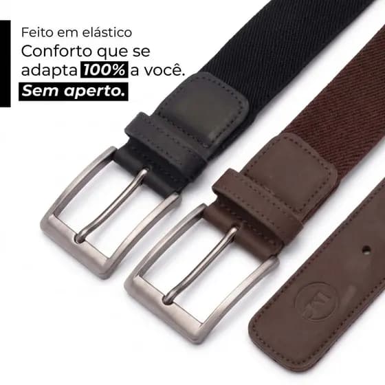 Cinto Masculino Elástico Esportivo Couro Legítimo Ajuste Perfeito Sem Aperto Premium Social Casual dia a dia