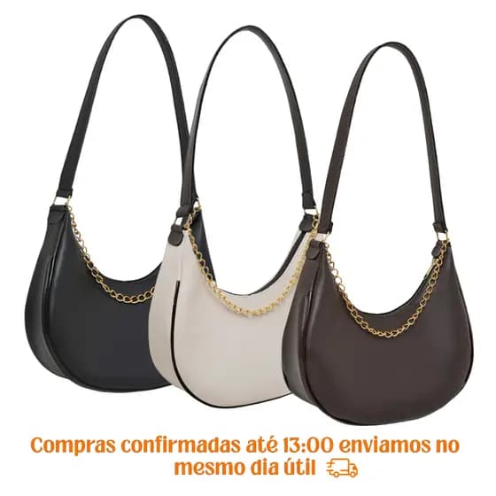 Bolsa feminina media de ombro meia lua com corrente elegante estilosa alça reforçada uso diário