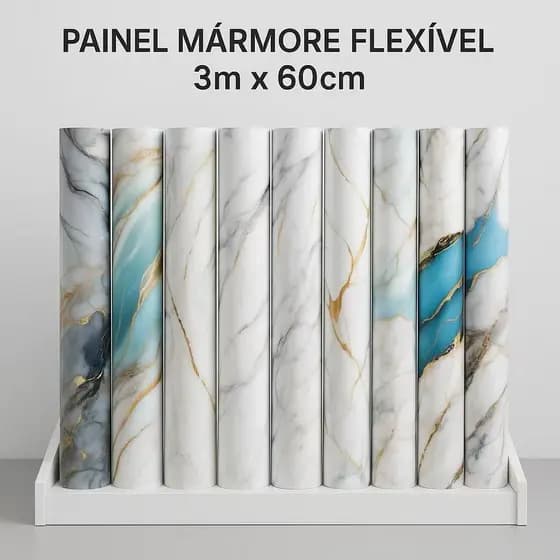 Painel Placa Flexível Efeito Mármore 3m x 60cm ao Madeira fosco 2.8m x 60cm Revestimento de Parede Sala Cozinha Lavabo
