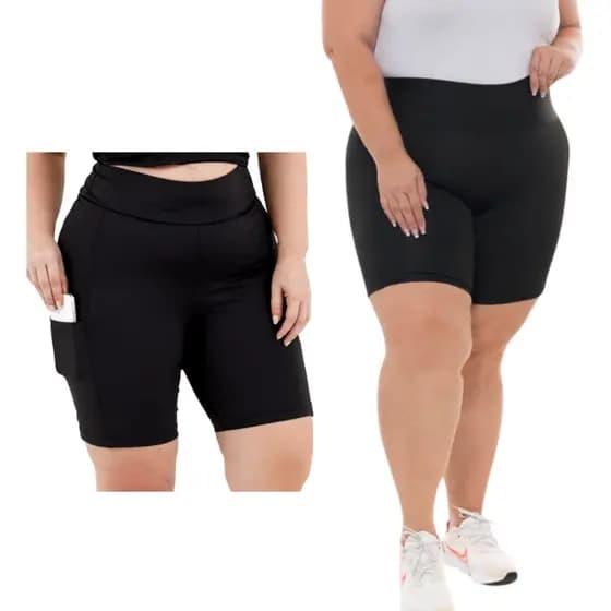 Shorts Bermuda Com Bolso Plus Size Suplex Cintura Alta Academia