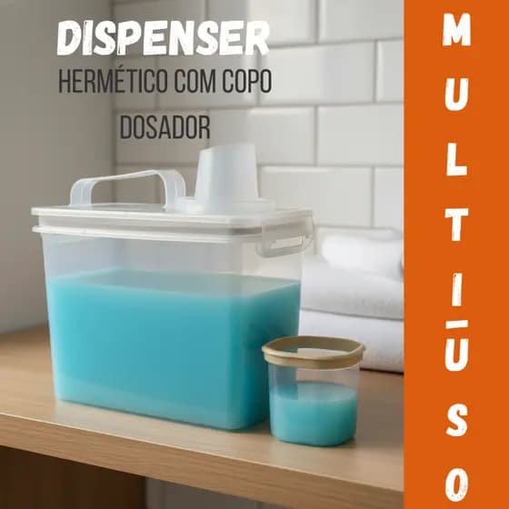 Dispenser Multiuso Hermético com trava e tampa/copo dosador - 1,9L - Plasútil