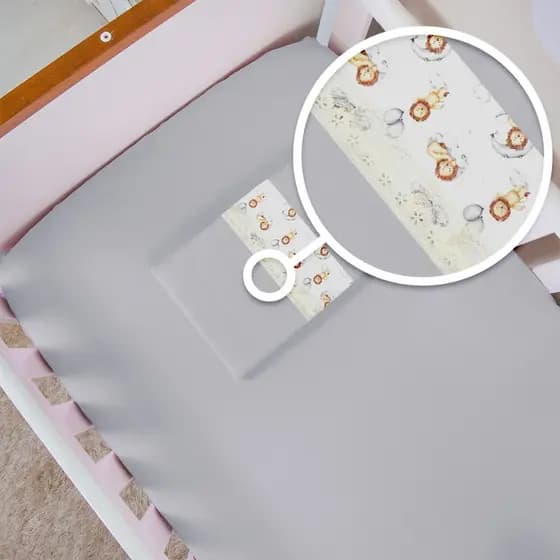 Jogo Lençol 02 Peças Quarto de Bebê MINI BERÇO Fronha com Enfeite - Percal 400 Fios