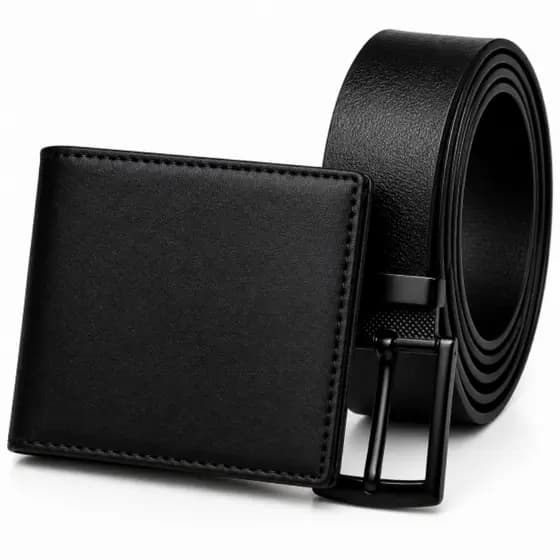 Kit Carteira Masculina Couro P.U Lisa + Cinto Couro Montana Fivela Preta