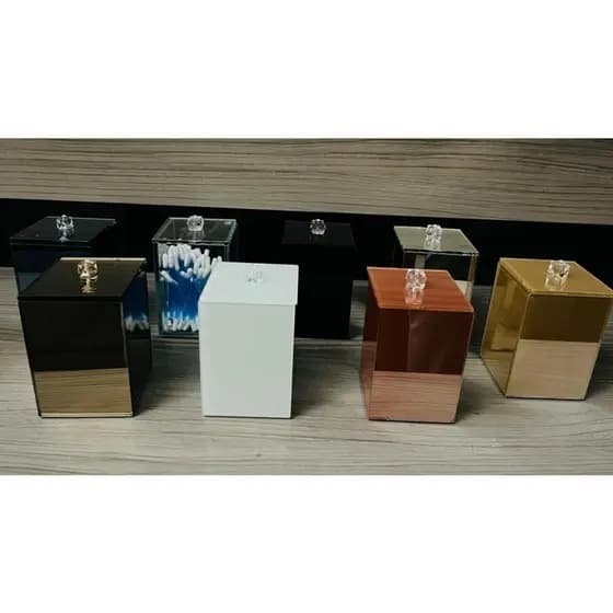 Porta Cotonetes Com Tampa Vidro Branco Preto Rose Dourado Bronze Espelhado Lavabo Banheiro Casa