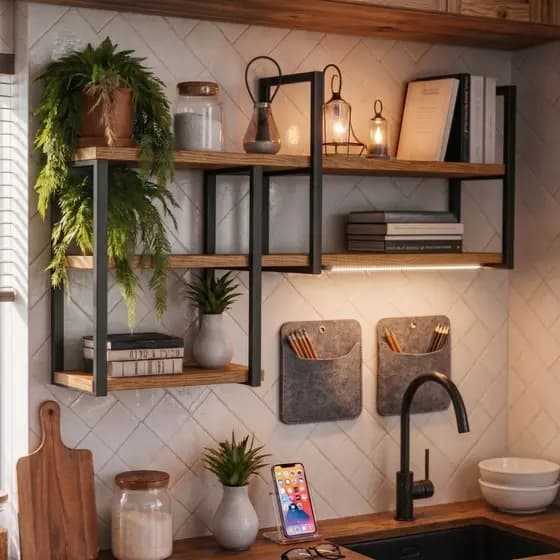 Prateleira Industrial Estante de Parede 120cm +70cm Nicho Mdf