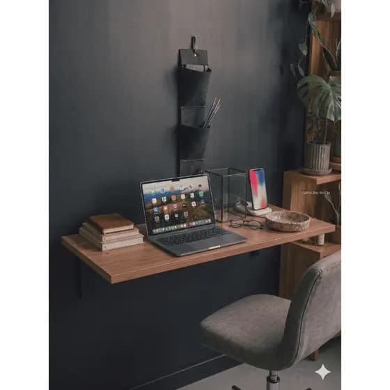 Mesa Suspensa MDF 90cm Escrivaninha Parede Home Office Computador Suporte Metal Fácil Instalação