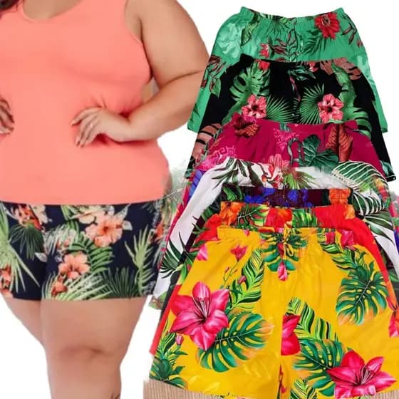 shorts puls size feminino 100% viscose estampa floral G1 G2 G3 promoção