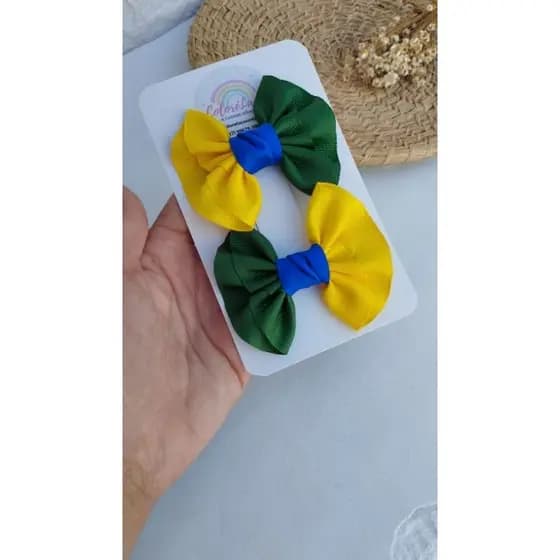 Par de Laço Infantil Copa Laço Brasil Infantil Laço Verde Amarelo Parzinho de Laço
