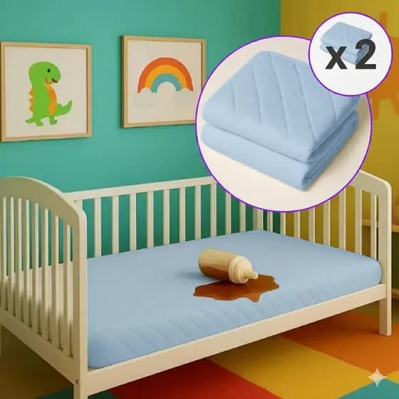 KIT 2 Capas Impermeável Azul Para Berço Com Elástico 1,30 x 0,70M Forro Protetor Matelado