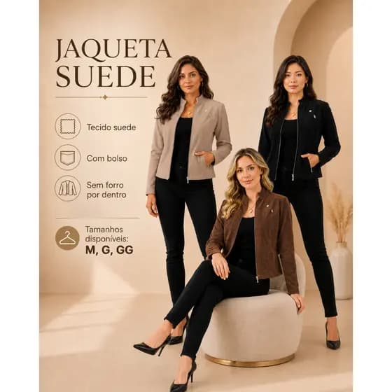 Jaqueta Feminina Suede Com Bolso Sem Forro