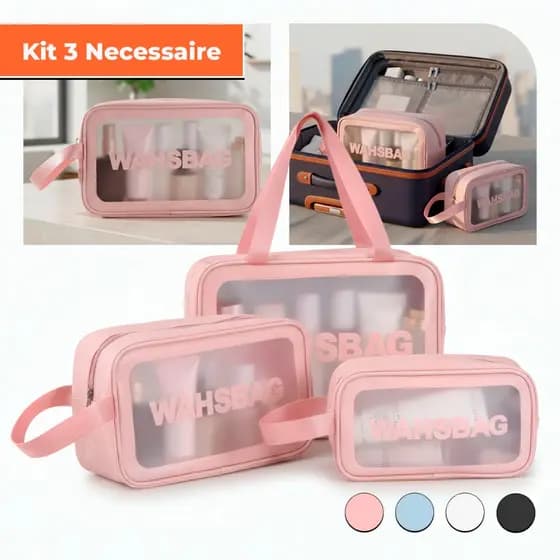Kit 3 Necessaire Maquiagem Transparente WashBag A Prova De Água Piscina Viagem Bolsa Bloguera