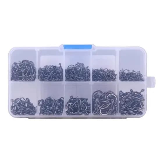Kit Anzol com Estojo de Pesca Com 600 Unidades de Aço Tamanho 3 Ao 12 Pesca Vários Tamanhos Tilápia Piau