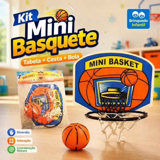Kit Mini Basquete Infantil com Tabela Cesta e Bola Brinquedo Esportivo Menino Menina