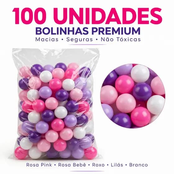100 Bolinhas de Piscina Infantil Rosa Roxo Lilás Branco Brinquedo Criança Piscina Bolinhas 71mm