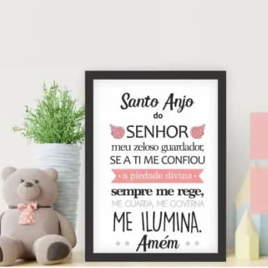 Quadro Decorativo 1 PÇ Oração Santo Anjo Do Senhor - Painel Decoração Quarto Infantil - Sem Moldura