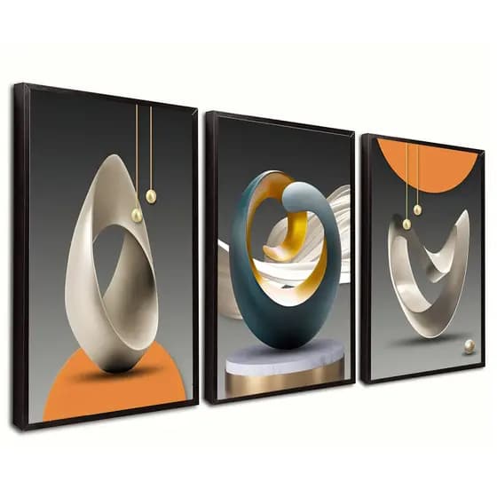 Quadro Decorativo 3 Pçs Abstrato Geométrico Cinza Para Sala quarto menino menina decoração de parede