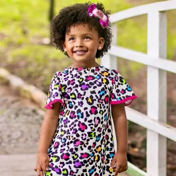 Vestido Oncinha Infantil Colorido Menina Pompom Rosa Trapézio Soltinho Confort Colors
